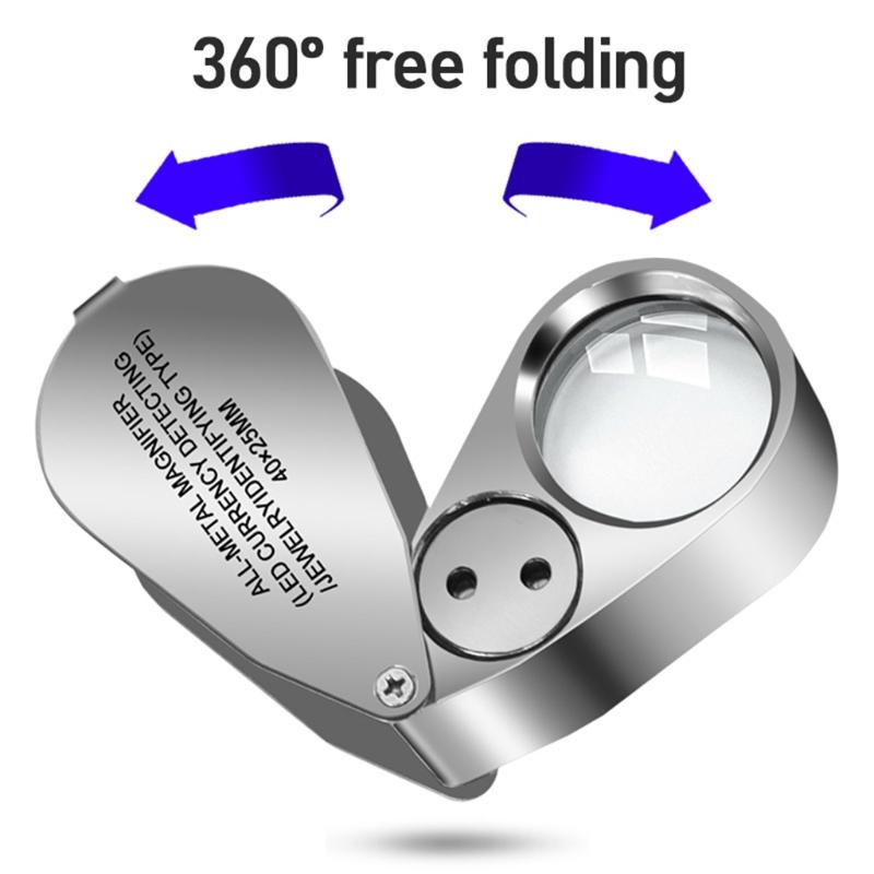 Jeweller Loupe Folding Magnifying Jewelry Eye Magnifier With LED Light Illuminated LED Currency Detecting/Jewlers 40X