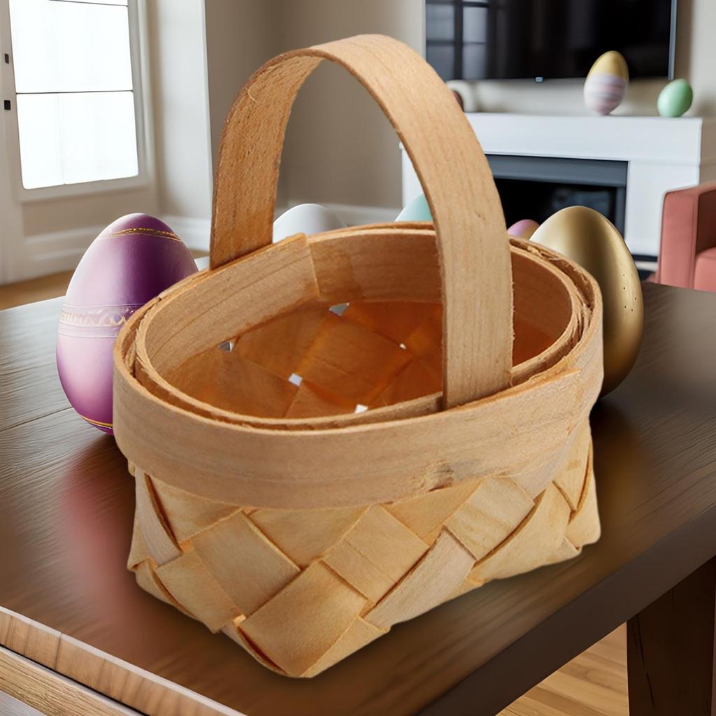Easter Basket Bamboo Woven Decoration Hand Storage with Handle for Party