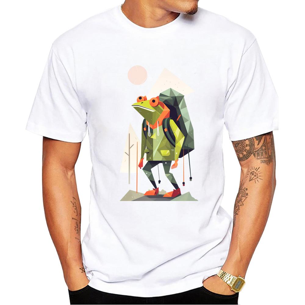 Men's Fashion Frog Hike Design T-Shirt Cool Creative Printing Tops