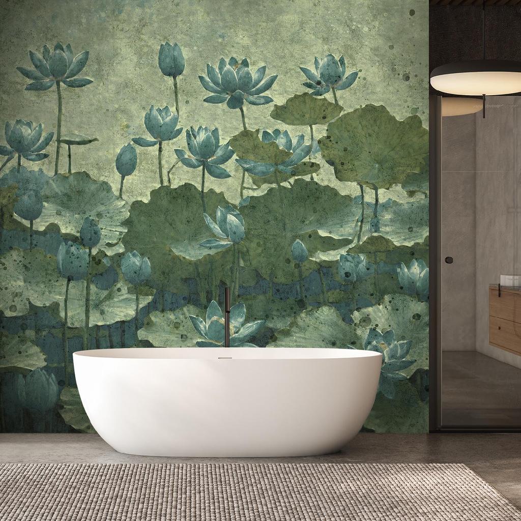 Wallpaper Green Water Lilies In Bloom