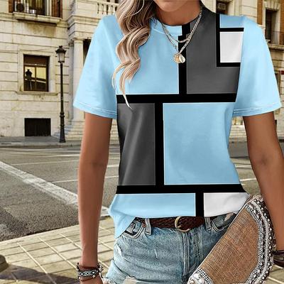 Женская летняя футболка с правильным цветным принтом, футболки с короткими рукавами, повседневные топы с принтом