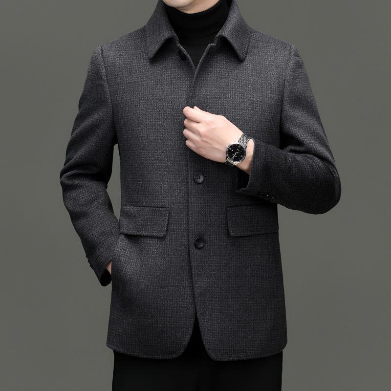 Men's Double-sided Woolen Woolen Coat Mid-length Thickened Down Lining Winter Daddy Lapel Cashmere Coat