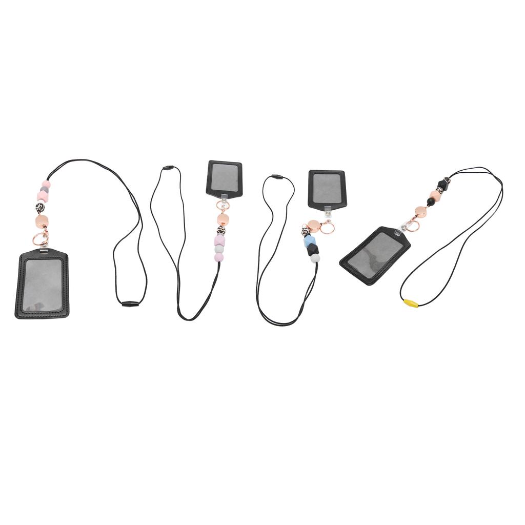 Силиконовый выдвижной шнурок с бусинами и прозрачным держателем удостоверения личности, многоцелевой держатель бейджа для студентов