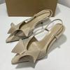 Summer New Bow Knot Woman High Heeled Shoes Pointed Toe Dress Slingbacks Elegant Nude Stiletto Ladies Wedding Party Sandals