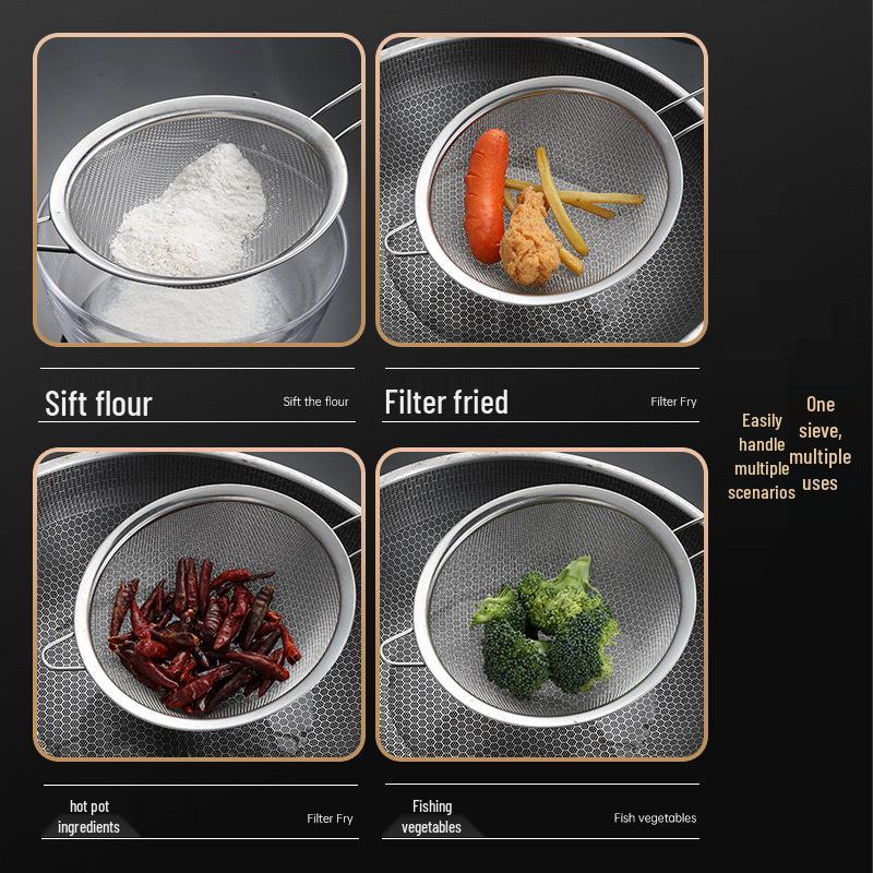 Stainless Steel Ladle with Mesh Sieve for Flour, Medicine, Juice, Baby Food, Sesame, Egg Wash, and Baking