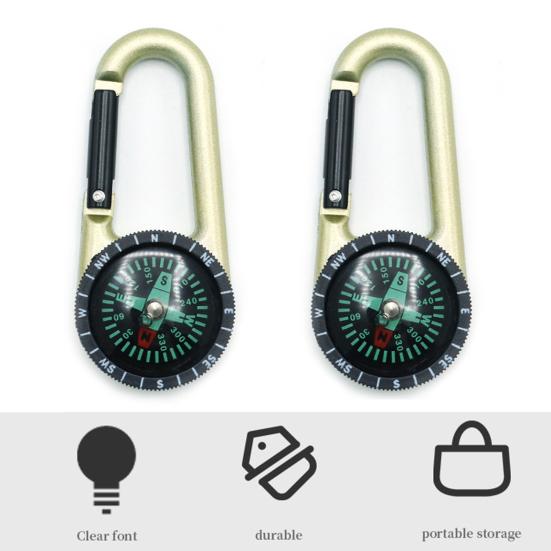 Survival Mini Compass Keychain Zinc Alloy Small Pocket Compass Carabiner Buckle Outdoor Accessory for Camping Hiking Backpacking