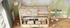 Kids Bunk Bed 90x200 cm, Cabin Style White/Natural Wood with Window Safety Railing, Ladder, Hydraulic Storage for 2 Children, EN747 (Without Mattress)