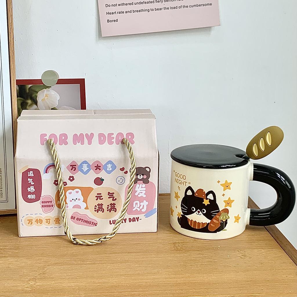 Кружка-котенок с крышкой и ложкой, большая керамическая чашка для девочек, офисная чашка для воды, чашка для кофе, чашка для завтрака, для мужчин