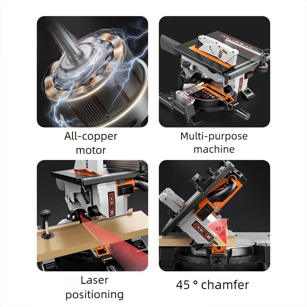 Электрическая торцовочная пила 1500 Вт 220 В 10 дюймов Пила для резки под углом 45 градусов Высокомощный деревообрабатывающий станок Алюминиевая пила