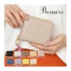 [BEAURE] [Vuret] B-24096 genuine leather short wallet round zipper mini wallet bi-fold with hand strap ladies P.Beige