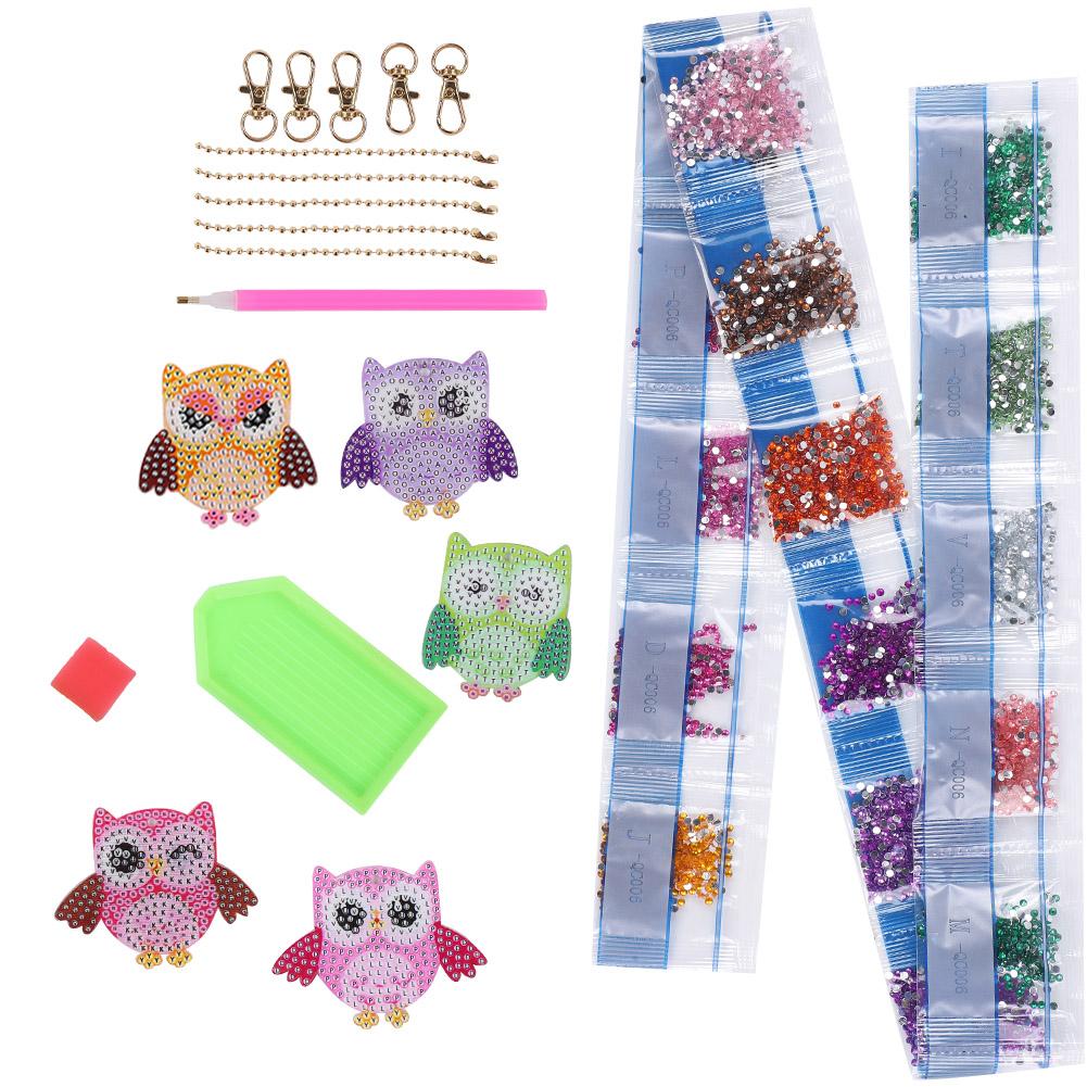 5PCS DIY Owl Diamond Painting Key Chain Acrylic Pendant Handmade Art Key Buckles