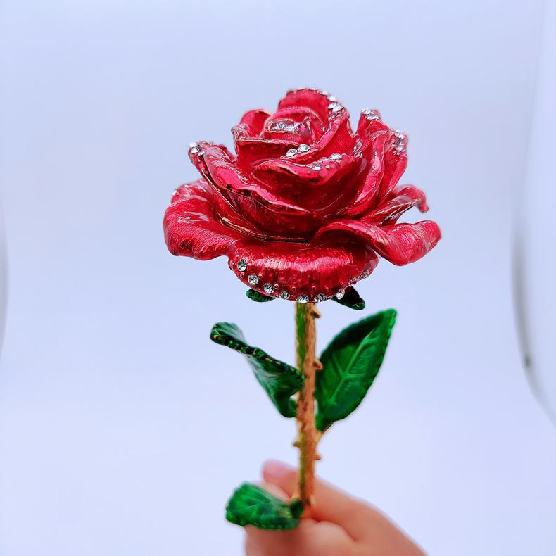 Enamel Long Branch Rose Craft Gift Trolley Home Ornament Enamel Jewelry Box