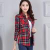 Women's Spring and Autumn Plaid Shirt Casual Long Sleeve Pocket Cotton Shirt