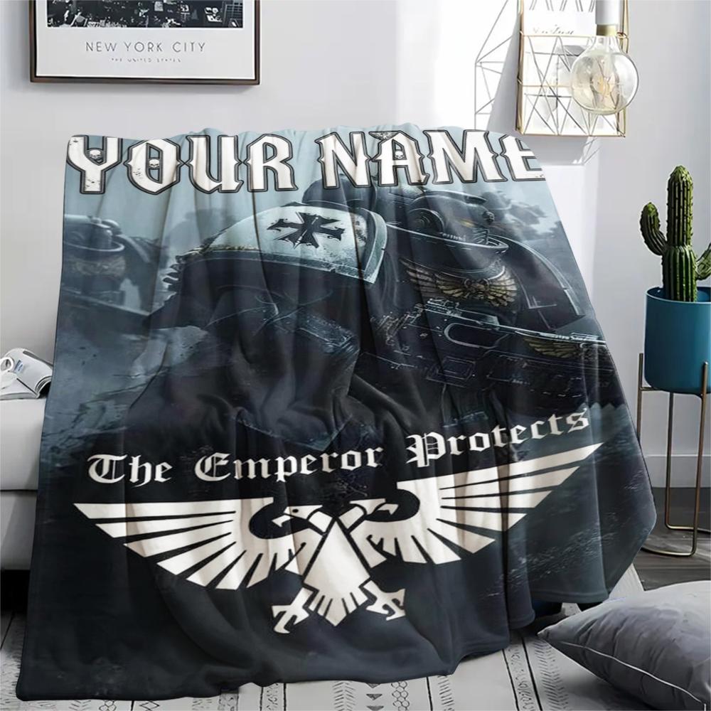 1PC Custom Name Warhammer 4K Patterned Flannel Blanket Suitable For All Seasons for Home Decor Warmth and Comfort Gifts Holiday Present