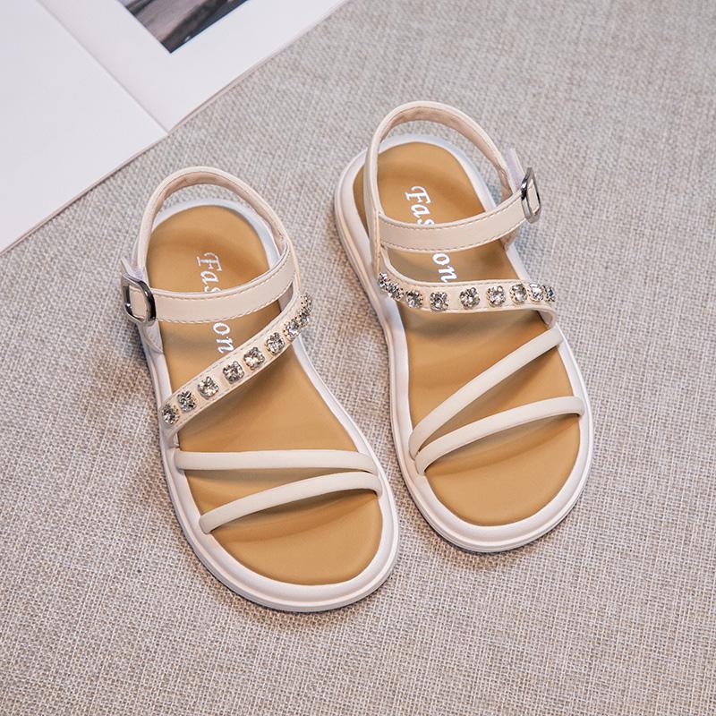 Girls Summer Beach Shoes Kids Princess Rhinestone Sandals Fashion Children Gladiator Sandals Simple Anti-Slippery All Match