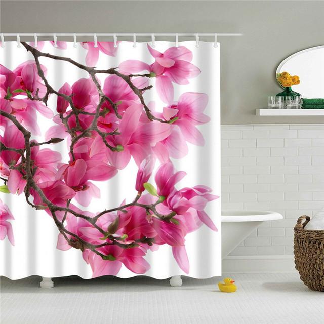 Chinese Style Flower Branch Landscape Shower Curtain 3D Printing Sunflower Bathroom Accessories Sets Waterproof Polyester Screen