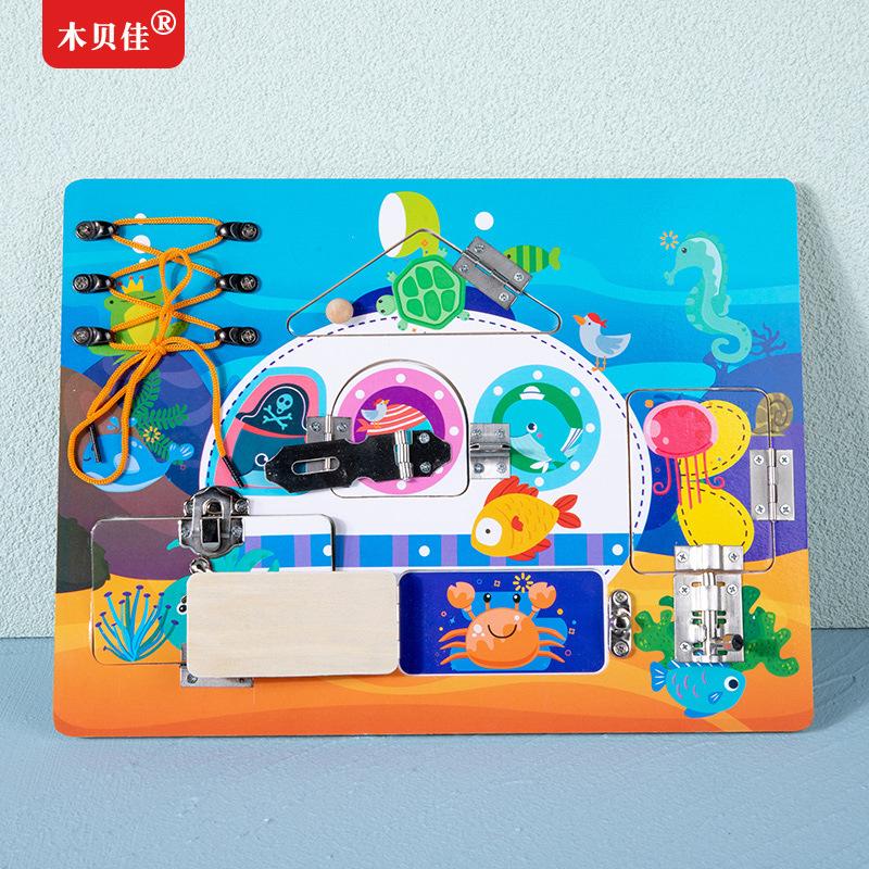 Монтессори Деревянная Детская Ранняя Развивающая Доска для Разблокировки Форма Цвет Веселое Сопоставление Упражнение Координация Рука-Глаз Обучающая Игрушка