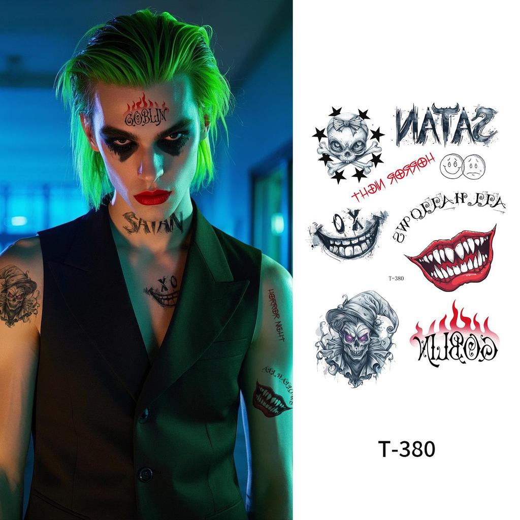 Halloween Ghost Clown Face Tattoo Stickers for Makeup and Masquerade Parties