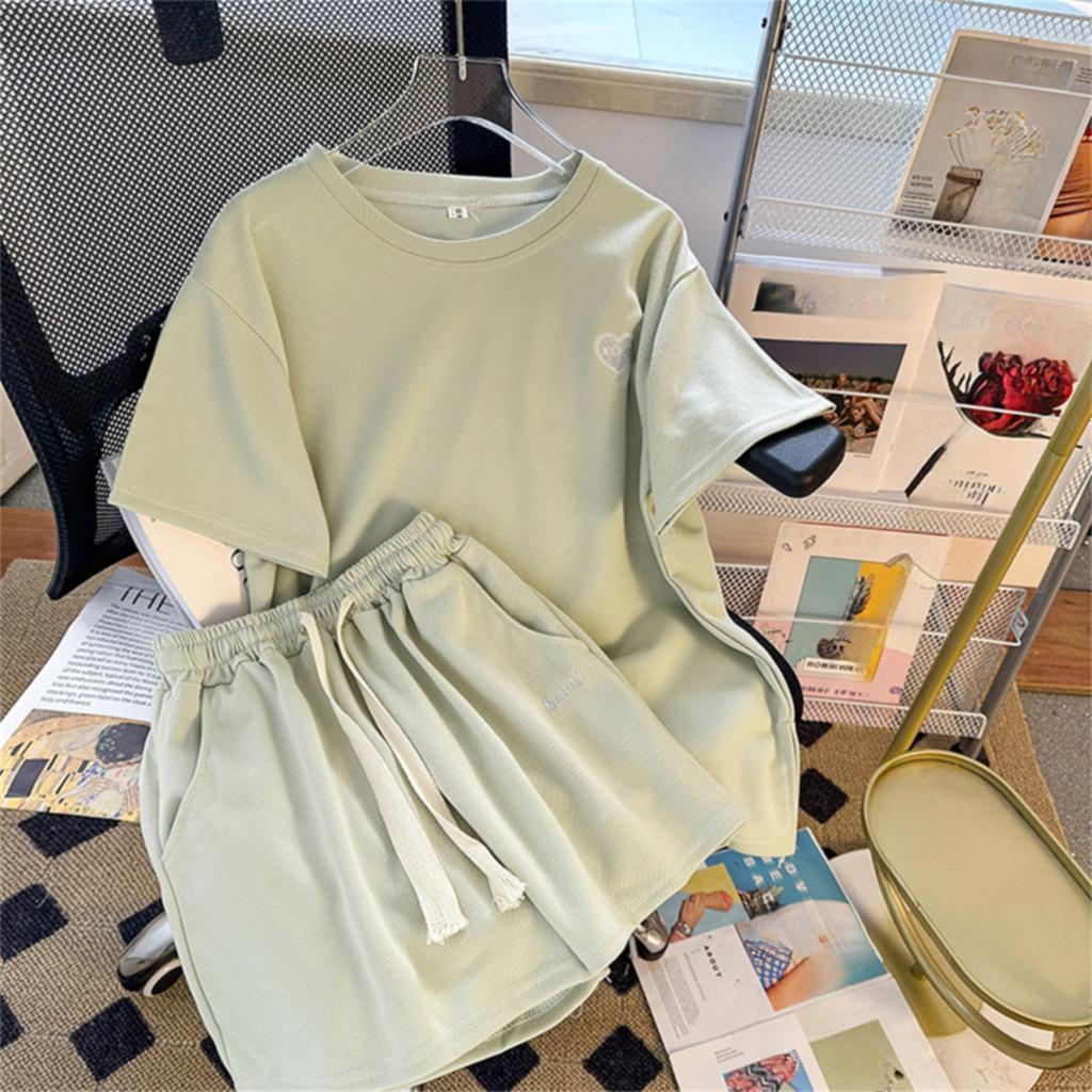 Академический стиль, свободные повседневные спортивные костюмы с буквами для женщин, летние корейские футболки с короткими рукавами и шорты в стиле Харадзюку, комплект из двух предметов для бега для молодой девушки 2000 года