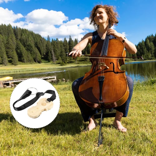 uxcell Cello Endpin Stopper, Wooden Non-Skid Cello Endpin Holder, Cello Floor Protector, 4 Holes, with Adjustable 60cm Strap, Anti-Slip for Cellos