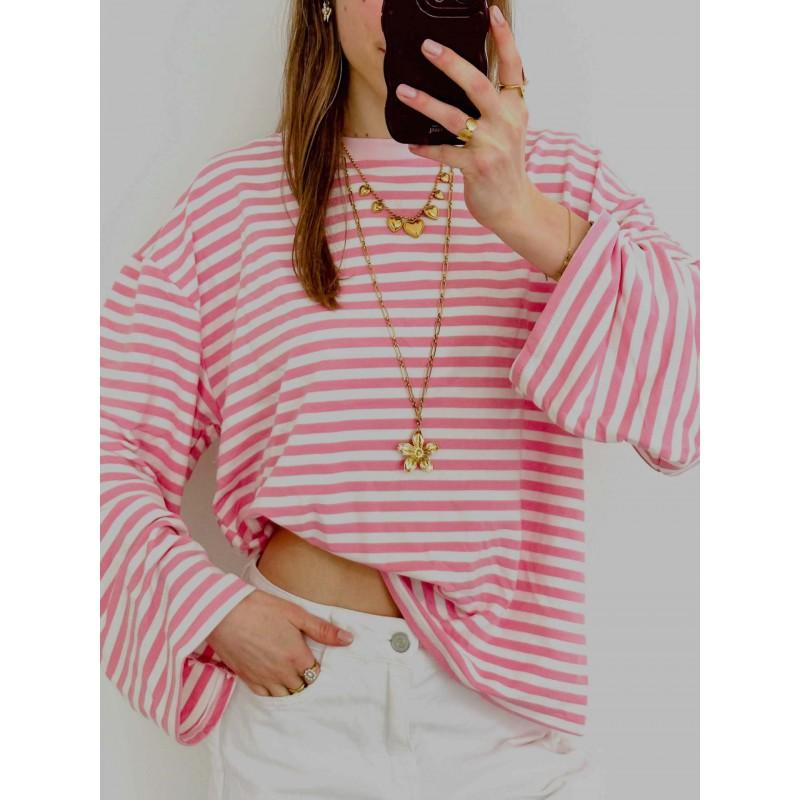 Womens Striped Color Block Crew Neck Long Sleeve T-Shirt Y2K Loose Casual Streetwear