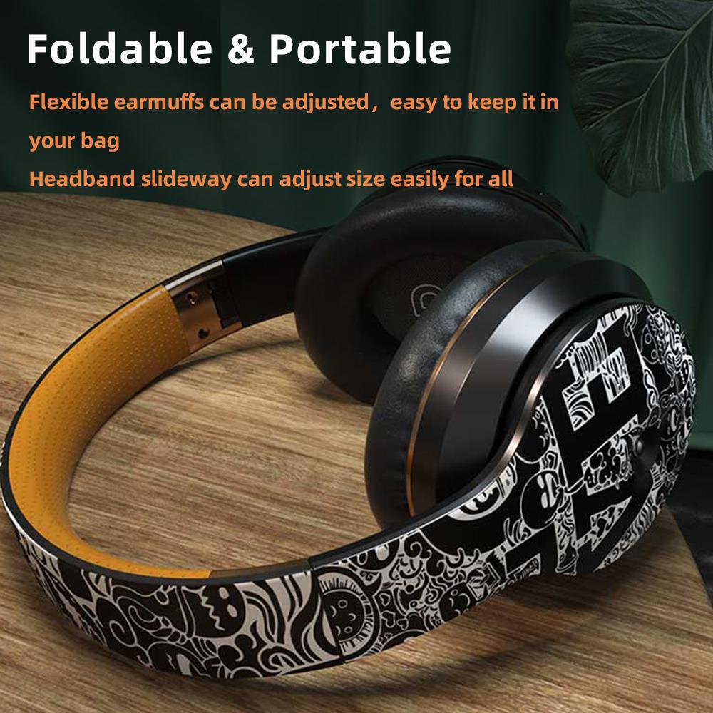 Беспроводные наушники Bluetooth Graffiti с глубокими басами и шумоподавлением, игровые гарнитуры HiFi с микрофоном и поддержкой TF/FM