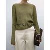 MD Women's Spring Clothing Casual Laid-Back Style Green Soft Glutinous Short Round Neck Sweater Long Sleeve Knitwear 5604633