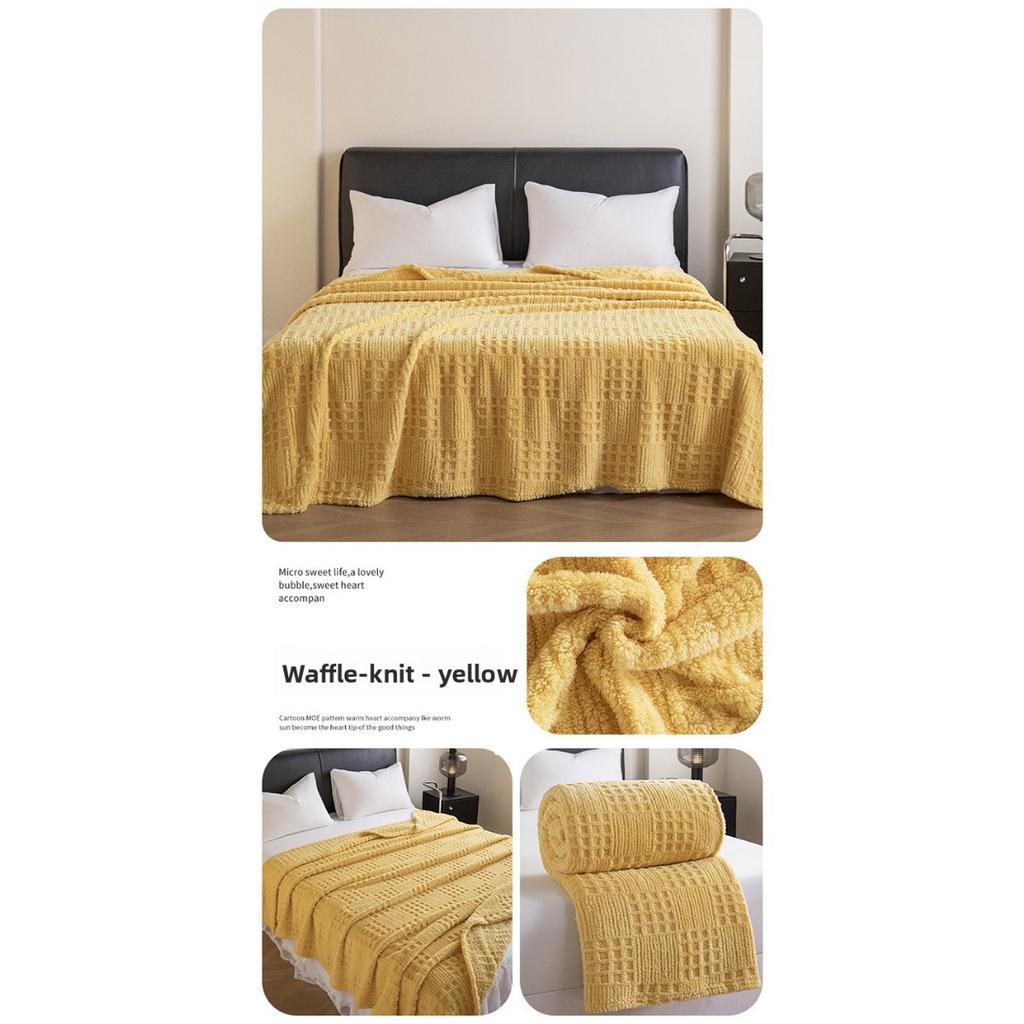 Thick Plush, Warm Double-sided Velvet Waffle Cover Blanket Jacquard Flannel Blanket with Plush Autumn and Winter Knitting