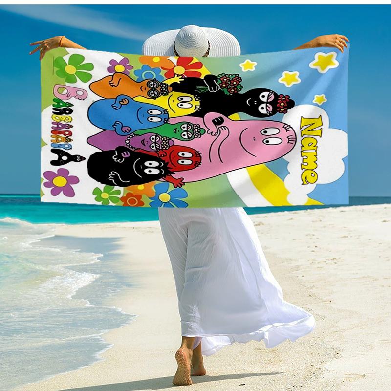 Custom Name Ultra-Soft Beach Towel with Barbapapa Theme,Ideal for Pool - Camping, Diving - Perfect Travel Essential, Vibrant Beach Towel.