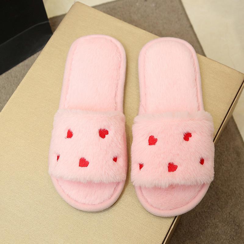 Cotton Slippers Women, Love Home Indoor Non Slip Open Toe Slippers, Plush Slippers Women