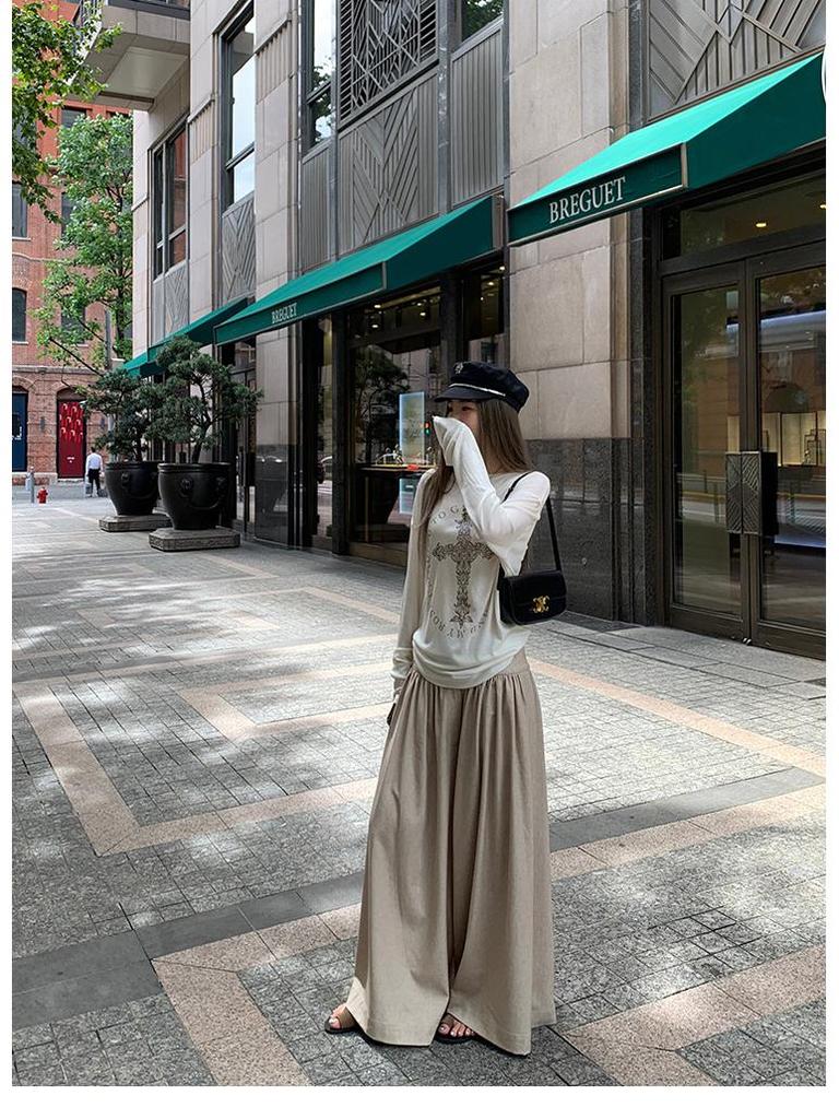 2024 Summer Women's Loose Long Sleeve Printed Drapey T-Shirt