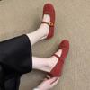 Light Mouth Red Single Shoes Female Spring and Autumn New French Retro Gentle Fairy Suede Mary Jane Shoes Flat Beanie Shoes