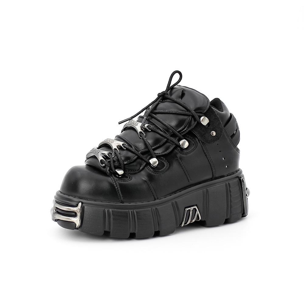 Весна 2024 г. Женские высокие кожаные ботинки в готическом стиле с толстой подошвой