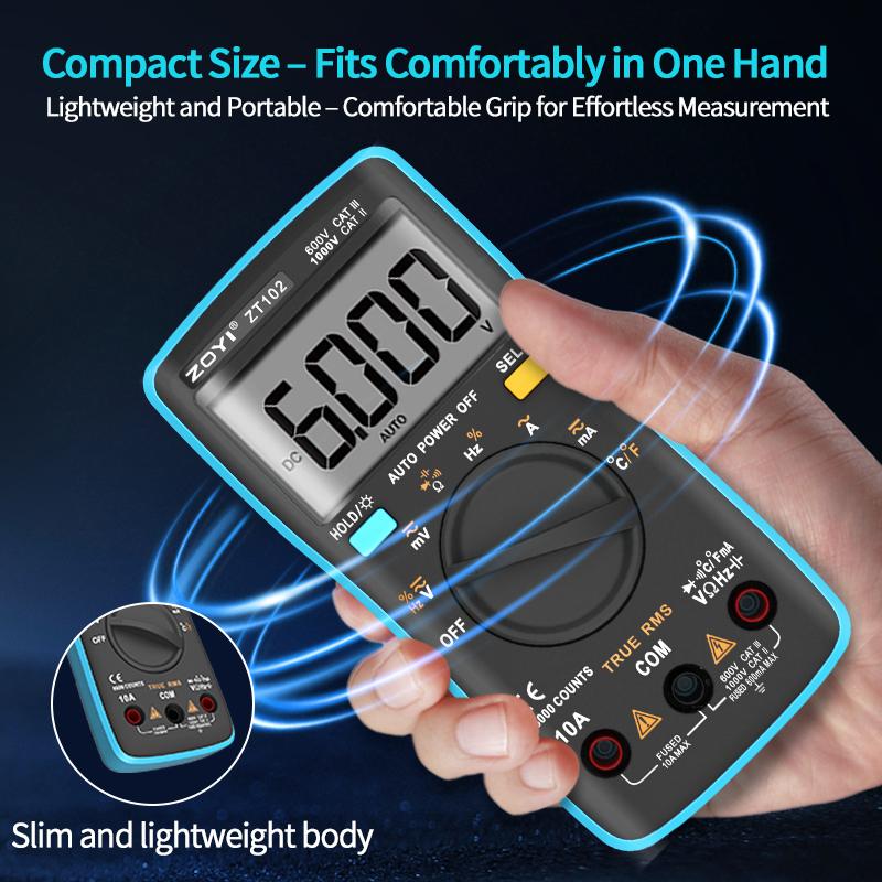 ZOYI 102 Multimeter 6000 Count Backlight AC/DC Ammeter Voltmeter Ohm Frequency Diode Temperature RM101