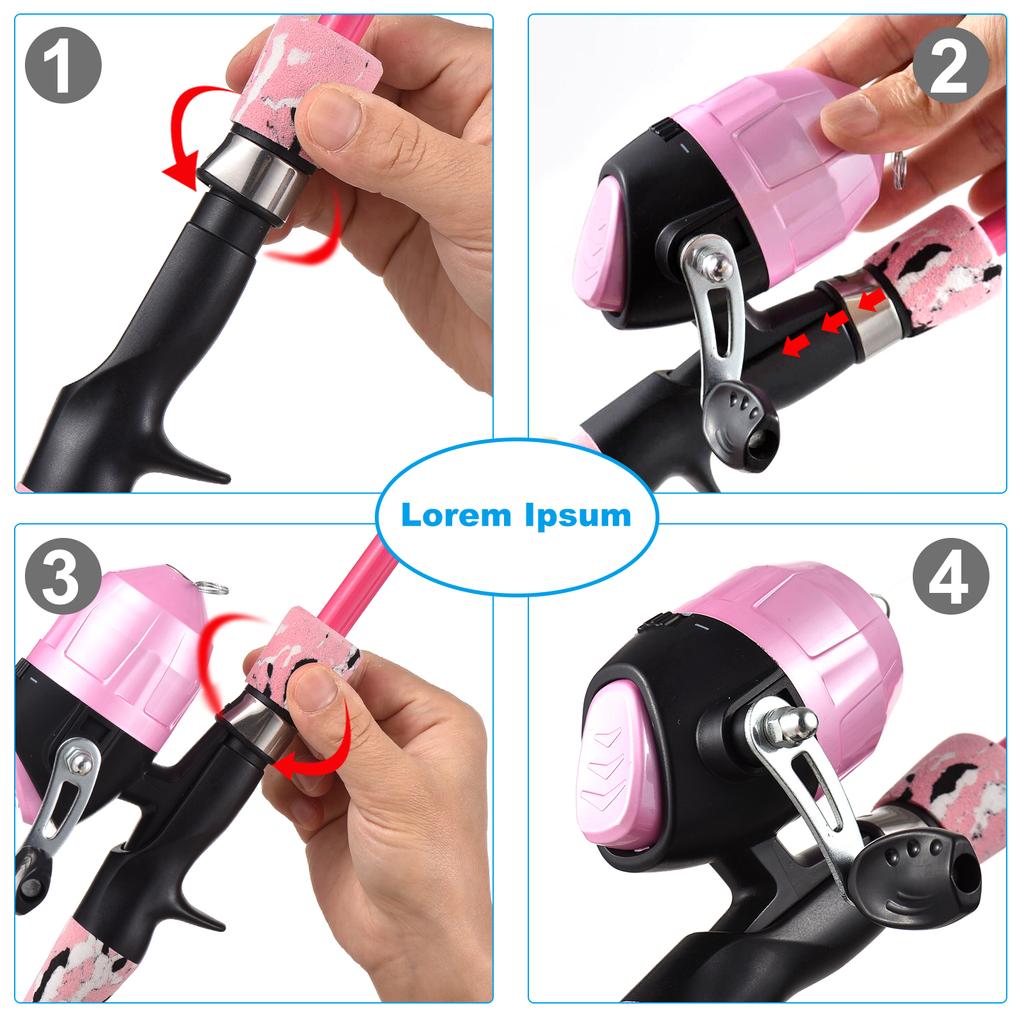 Kids Fishing Rod and Reel Combo Full Kit 1.2m1.5m Telescopic Casting Rod Pole with Spincast Reel