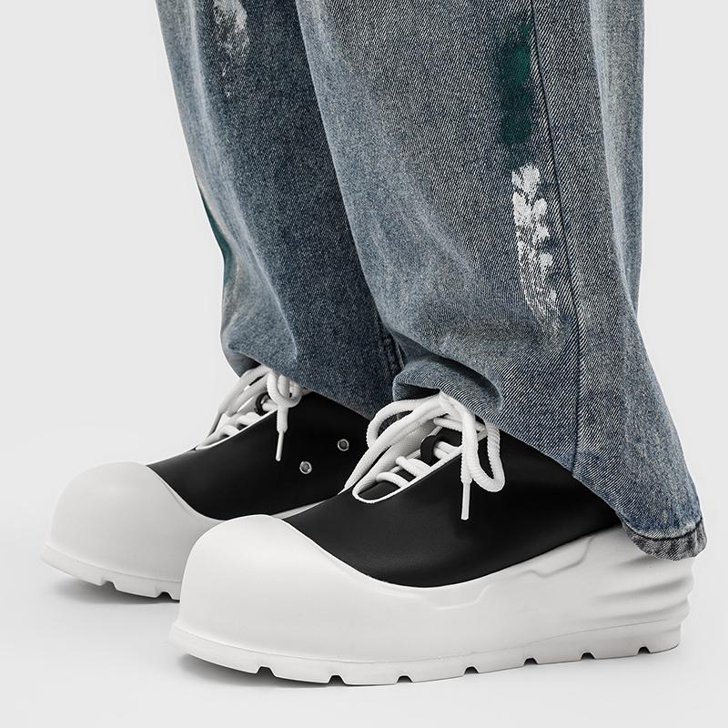 Fashion Black White Platform Casual Shoes Chunky Sole Bread Shoes with Hidden Height Anti-Slip Unisex Leisure Walk Shoes