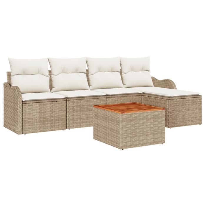 Ensemble de Canapé de Jardin 6 Pièces avec Coussins Beige Rattan 3347442