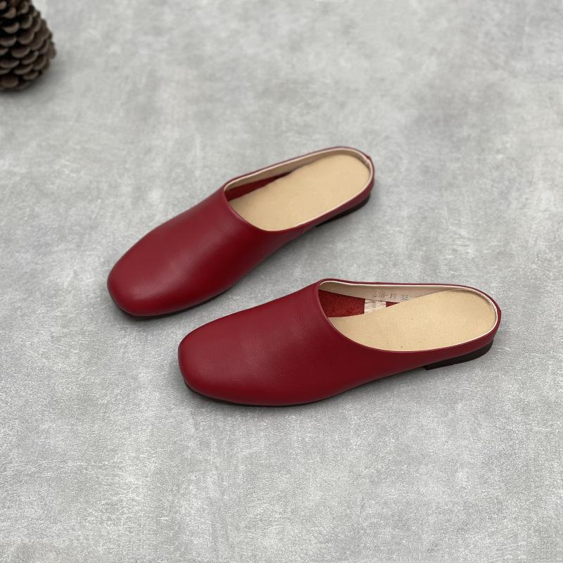 Johnature Женские тапочки из натуральной кожи, ручная работа, однотонные, мягкие, из воловьей кожи, плоские, для отдыха на открытом воздухе