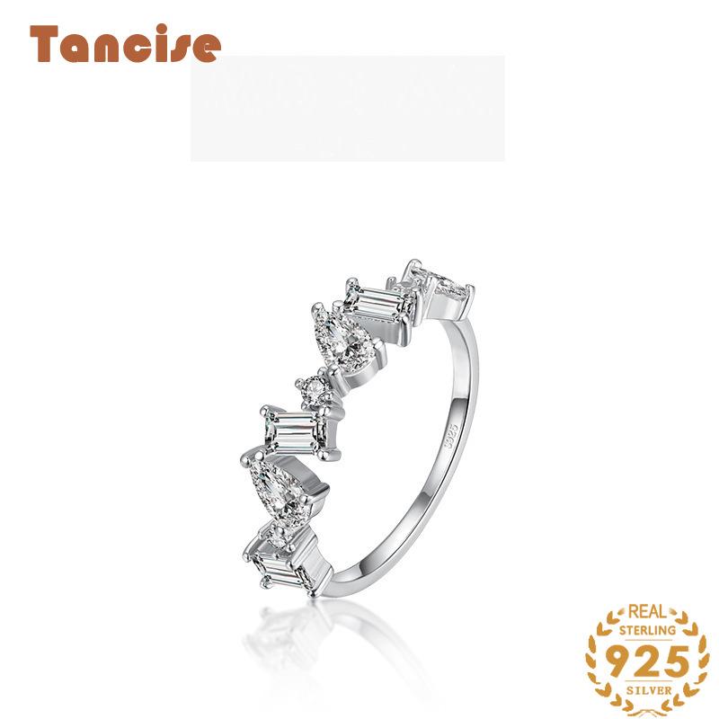 Tancise Classic 925 Sterling Silver Zircon Ring Ladies Jewelry Wedding Promise Party Gift