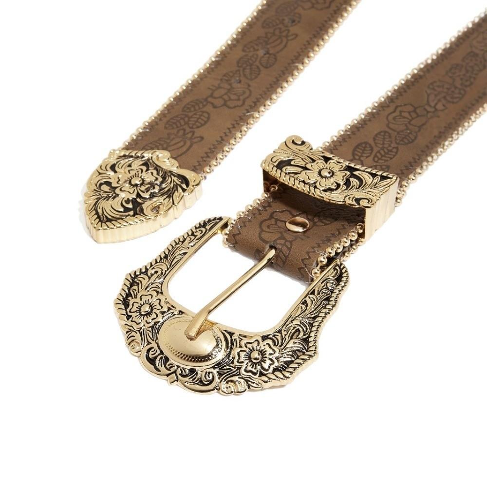 Metal Engraved Buckle Buckle Belt PU Leather Waistband Fashion Wide Waist Belt  for Men Women
