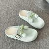 Fashion Women's Summer New Round Toe Deep Mouth Bow Flower Non-slip Wear-resistant Flats Platform Baotou Half Slippers