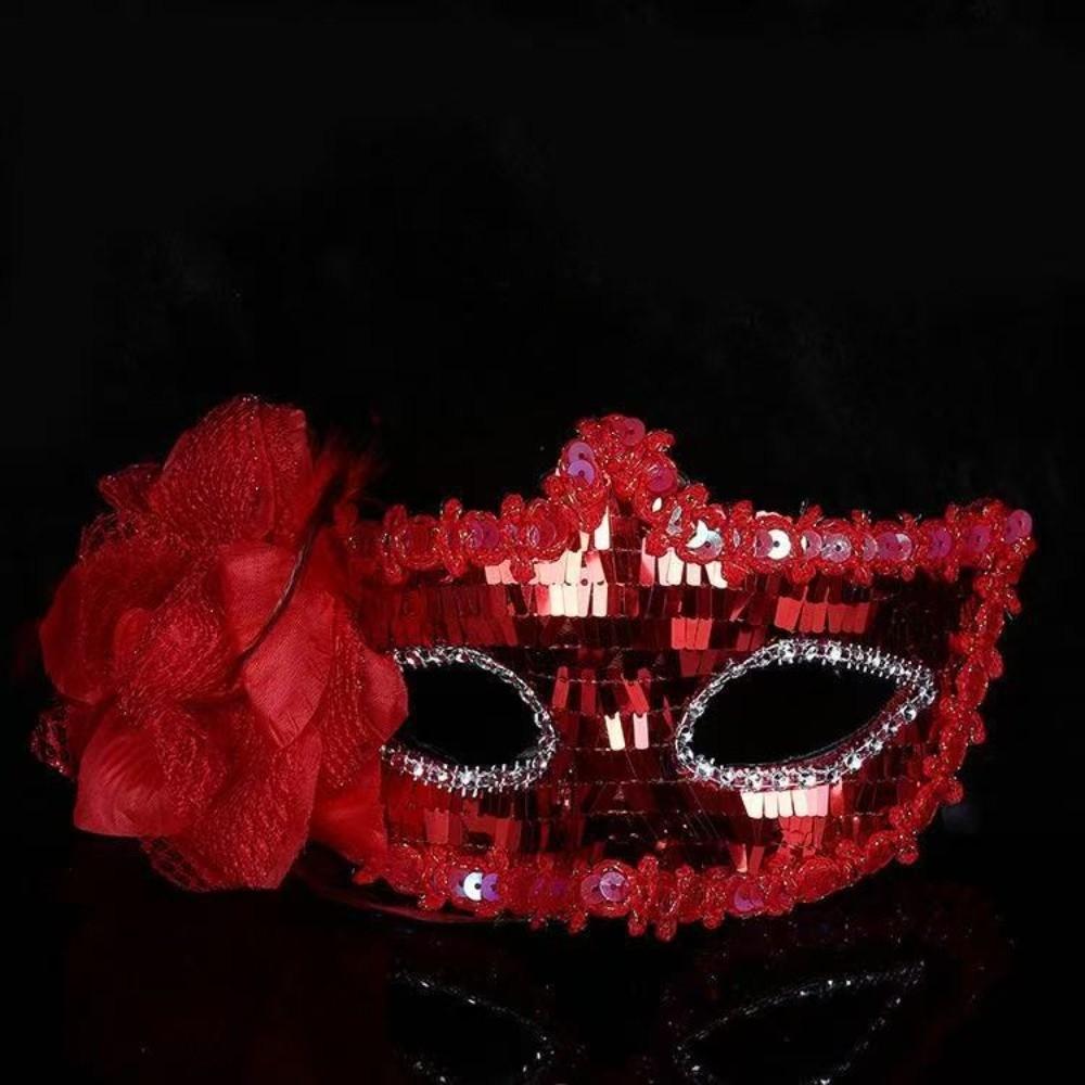 Lady Princess Diamond Venetian Mask Flower Crystal Veil Dance Mask Feather Performance Costume Mask Christmas Celebration