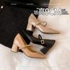 Inner Height Increase 9cm Pointed High Heels Gentle Thick Heel Mary Jane Shoes Women's Single Shoes