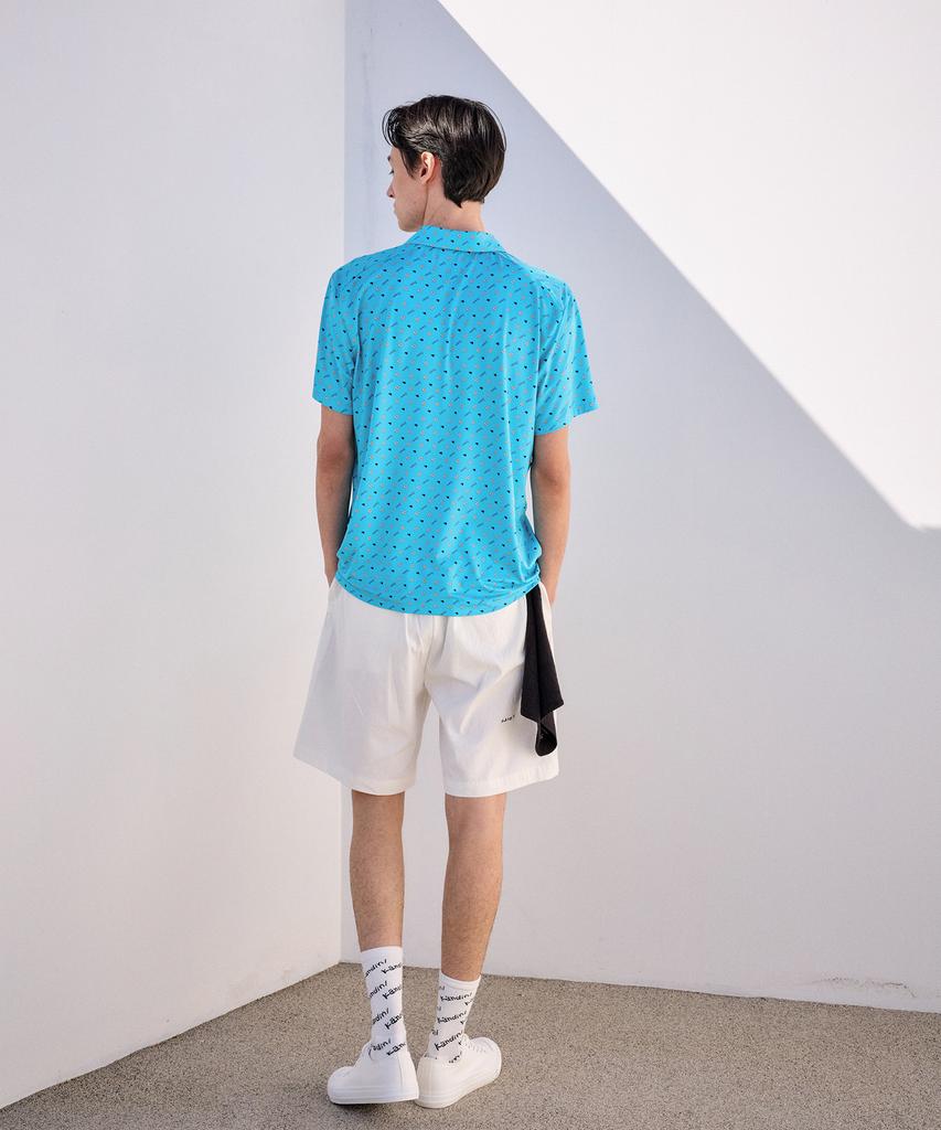 KANDINI Blue Printed Logo Short Sleeve Polo Shirt_Unisex