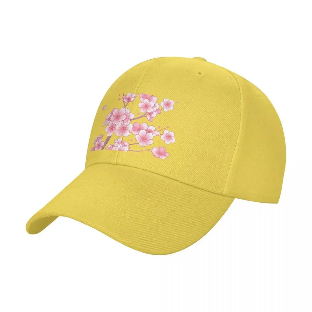Falling Pink Sakura Cherry Blossom Branches On White Baseball Cap Brand Unisex Cap Sun Cap Funny Hats Golf Womens Beach Unisexs