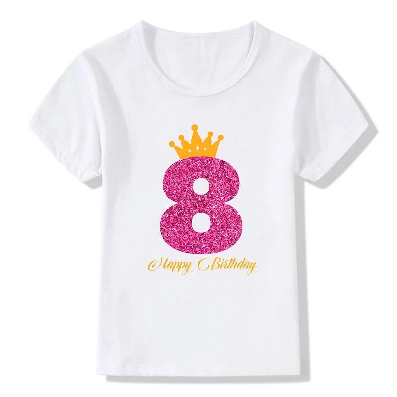 New Childrens Birthday Digital Cartoon Printed Summer GirlBoy Casual Comfortable Cotton Short sleeved Tshirt Top
