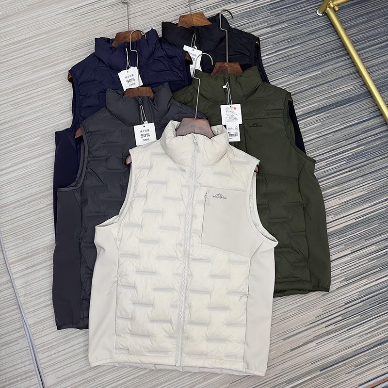 Мужской ветрозащитный пуховый жилет с воротником-стойкой - Легкий, Термозапечатанный, 90% пуха, Без рукавов, Верхняя одежда для осени/зимы