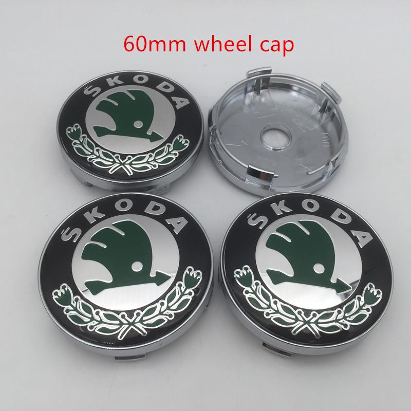 GAM1 4pcs 56mm 60mm 65mm 68mm black/green For Skoda Car emblem Wheel hub Center Cap Badge covers sticker Decals Styling accessories