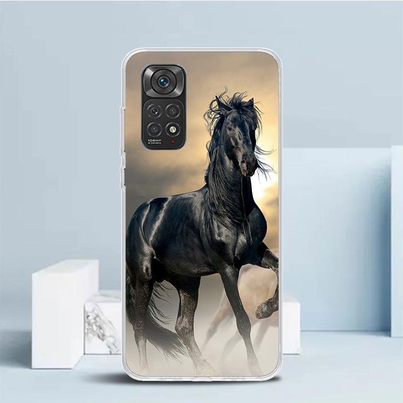 Чехол для телефона Animal Black Horse для Xiaomi Redmi Note 15 14 14S 13 12S 12 Pro Plus 11S 11 11T 11E 10S 10 + Мягкая задняя крышка из ТПУ Красный