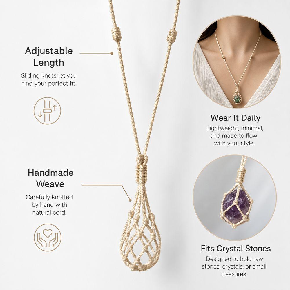Copper Crystal Net Metal Necklace Silver Color Stone Holder Necklace Necklace Accessories